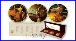 2015 Ounce Of Art 3 Coin Collection. 999 Silver & 24k Gold Extremely Rare