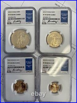 2016 4 coin Proof American Gold Eagle Set NGC PF 70 UC Moy Signed