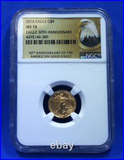 2016 GOLD 1/10 Oz. American Eagle NGC MS-70 30th Anniversary