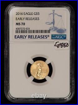 2016 G$5 1/10 oz Gold American Eagle Tenth Ounce ER NGC MS 70 G1880