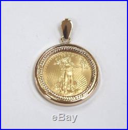 2016 Gold American Eagle 1/4 Oz Pure Gold Coin in 18k Yellow Gold Pendant
