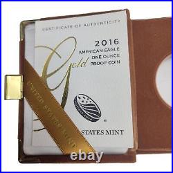 2016 US 1 Oz American Gold Eagle PROOF $50 Box & COA OGP Replacement NO Coin
