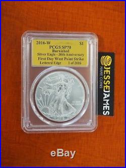 2016 W Burnished Silver Eagle Pcgs Sp70 Gold Foil First Day Of Issue 1 Of 2016
