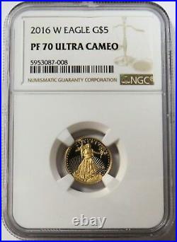 2016 W GOLD $5 PROOF AMERICAN EAGLE 1/10 oz COIN NGC PF 70 ULTRA CAMEO