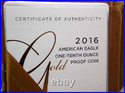 2016 W GOLD American PROOF Eagle $5 GEM 1/10oz Box & COA ECC&C, Inc