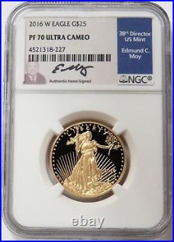 2016 W Gold Mint Director Moy Signed $25 American Eagle 1/2 Oz Ngc Pf 70 Uc