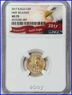 2017 $5 1/10oz Gold American Eagle MS70 NGC 4525285-489 First Releases