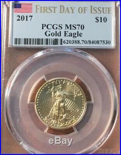 2017 American Gold Eagle PCGS MS 70 FDOI Flag Label LOW POP. 218 ONLY
