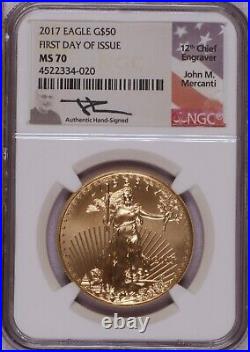 2017 Gold Eagle 4-Coin Set First Day of Issue NGC MS70. John M. Mercanti label