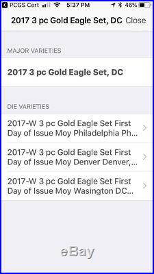 2017-W 3 pc Gold Eagle Set First Day of Issue Moy Denver Denver, DC
