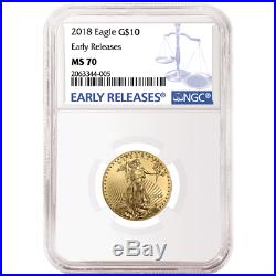 2018 $10 American Gold Eagle 1/4 oz. NGC MS70 Blue ER Label