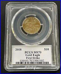 2018 $10 American Gold Eagle 1/4 ozt PCGS MS70 St. Gaudens Label, Low Population
