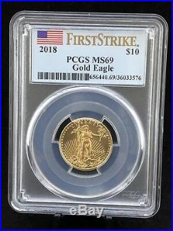2018 1/4 oz AMERICAN GOLD EAGLE PCGS MS69 FIRST STRIKES LABEL