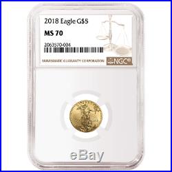 2018 $5 American Gold Eagle 1/10 oz. NGC MS70 Brown Label