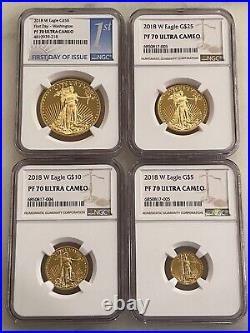 2018-W 4-Coin Gold Eagle Set NGC PF70 UCam
