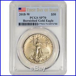 2018-W American Gold Eagle Burnished 1 oz $50 PCGS SP70 First Day Issue Flag