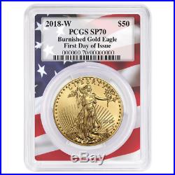 2018-W Burnished $50 American Gold Eagle 1 oz PCGS SP70 FDOI Flag Frame