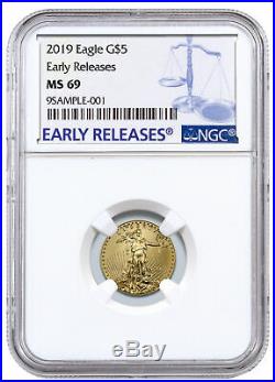 2019 1/10 oz Gold American Eagle $5 NGC MS69 ER Blue Label SKU56103