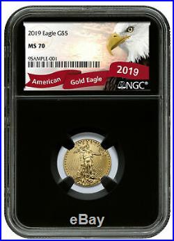 2019 1/10 oz Gold American Eagle $5 NGC MS70 Black Core Eagle Label SKU58244