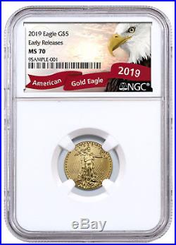 2019 1/10 oz Gold American Eagle $5 NGC MS70 ER Exclusive Eagle Label SKU56105