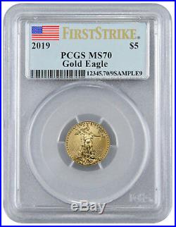 2019 1/10 oz Gold American Eagle $5 PCGS MS70 FS Flag Label SKU56108