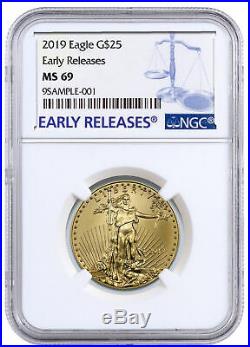 2019 1/2 oz Gold American Eagle $25 NGC MS69 ER Blue Label SKU56117