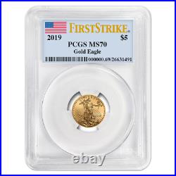 2019 $5 American Gold Eagle 1/10 oz PCGS MS70 First Strike Flag Label