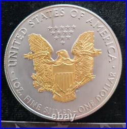 2019 American. 999 Silver Eagle 1 oz Coin SELECT 24KT GOLD Gilded 2-Sided withCoa