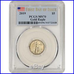 2019 American Gold Eagle 1/10 oz $5 PCGS MS70 First Day of Issue Flag Label