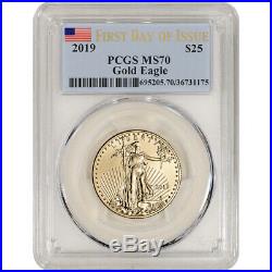 2019 American Gold Eagle 1/2 oz $25 PCGS MS70 First Day of Issue Flag Label