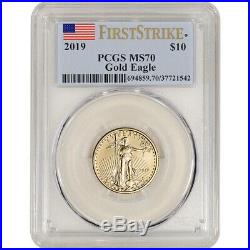 2019 American Gold Eagle 1/4 oz $10 PCGS MS70 First Strike Flag Label