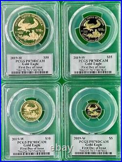 2019 American Gold Eagle Proof 4-Coin Year Set PCGS PR70 John Mercanti Signed