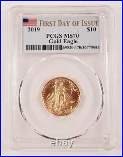 2019 Gold 1/4 Oz. American Eagle Graded by PCGS as MS70 FDOI