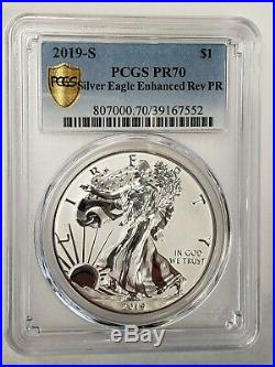 2019-S Silver Eagle Dollar Enhanced Reverse Proof PR70 PCGS Gold Shield with COA
