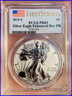 2019 S Silver Eagle Enhanced Reverse PCGS PR69 First Strike Gold Shield