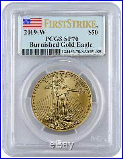 2019 W 1 oz Burnished Gold American Eagle $50 PCGS SP70 FS Flag Label SKU56149