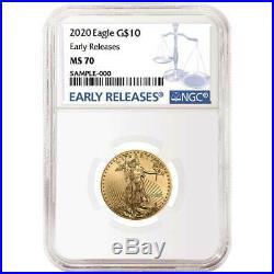 2020 $10 American Gold Eagle 1/4 oz. NGC MS70 Blue ER Label