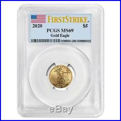 2020 $5 American Gold Eagle 1/10 oz. PCGS MS69 First Strike Flag Label