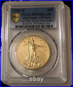 2020 End of World War II V 75th Anniversary American Eagle Gold Proof Coin PR70