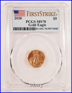2020 Gold 1/10 Oz. American Eagle Graded by PCGS as MS-70 First Strike