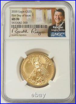 2020 Gold $25 American Eagle 1/2 Oz Coin Reagan Signed Legacy Ngc Ms 70 Fdoi
