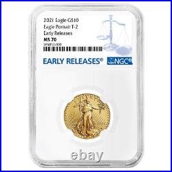 2021 $10 Type 2 American Gold Eagle 1/4 oz NGC MS70 ER Blue Label