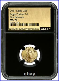 2021 1/10 oz Gold American Eagle Type 2 $5 NGC MS70 FR BC Excl Gold Foil Core
