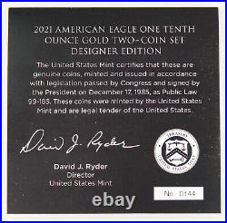 2021 $5 1/10 Oz Gold Proof American Eagle 2 Coin Set Designer Edition #144 of 5K