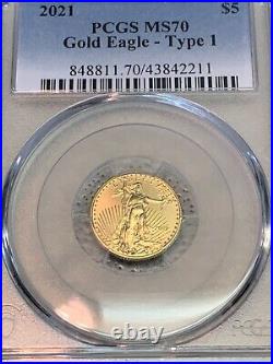2021 $5 Type 1 American Gold Eagle 1/10 oz Brilliant Uncirculated pcgs ms-70
