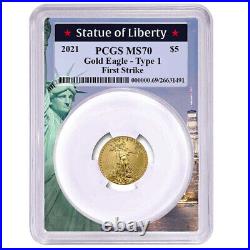 2021 $5 Type 1 American Gold Eagle 1/10 oz PCGS MS70 FS Statue of Liberty Frame