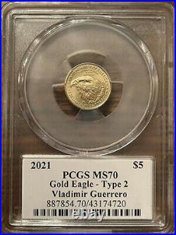 2021 $5 US Gold Eagle Type 2 PCGS PSA MS70 Legends of Life Vladimir Guerrero