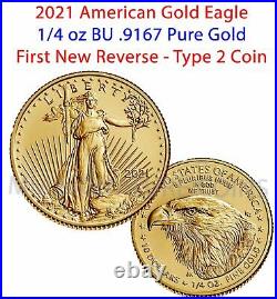 2021 American $10 Gold Eagle 1/4 oz BU Coin Type 2 IN HAND T2 in airtite holder