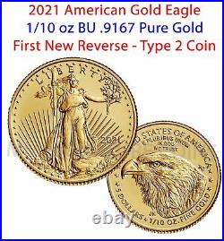 2021 American Gold Eagle 1/10 oz BU Coin Type 2 PRESELL