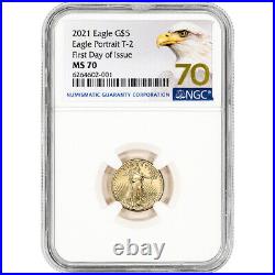 2021 American Gold Eagle Type 2 1/10 oz $5 NGC MS70 First Day Issue 70 Label